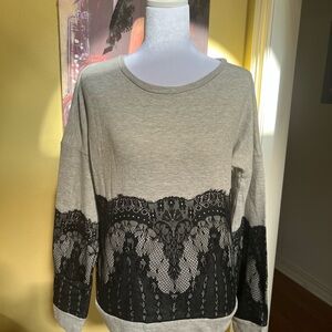 Gray Sweatshirt with Black Lace Overlay